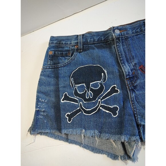 HOT PANTS SHORT Shorts Denim Levi Sz 14 Cutoff Frayed Hippie Distressed VTG - Picture 3 of 8